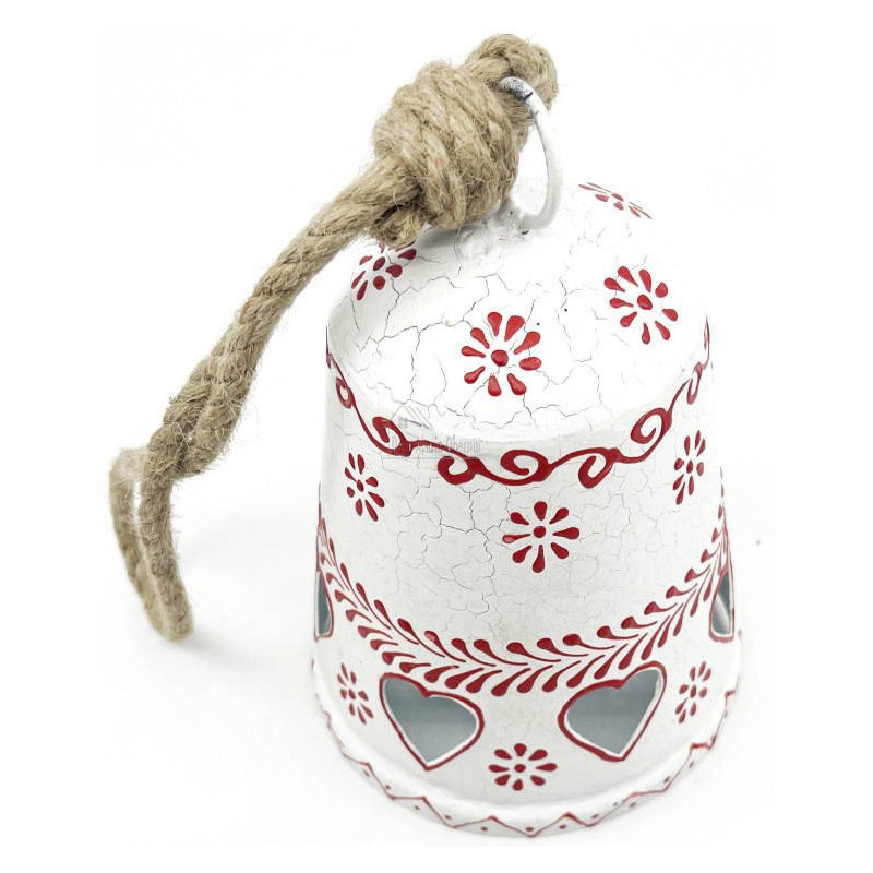 Grande Cloche en Métal blanc incrusté de Coeurs d'Alsace