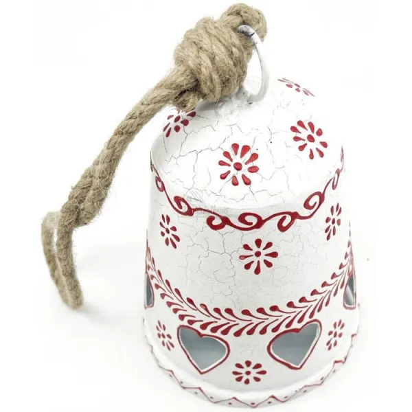 Grande Cloche en Métal blanc incrusté de Coeurs d'Alsace