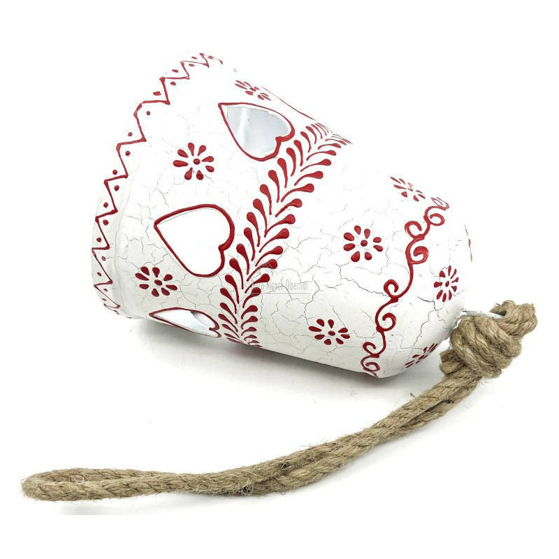 Large White Metal Bell inlaid with Hearts of Alsace