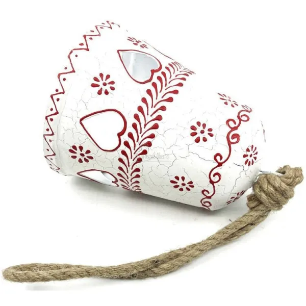 Grande Cloche en Métal blanc incrusté de Coeurs d'Alsace
