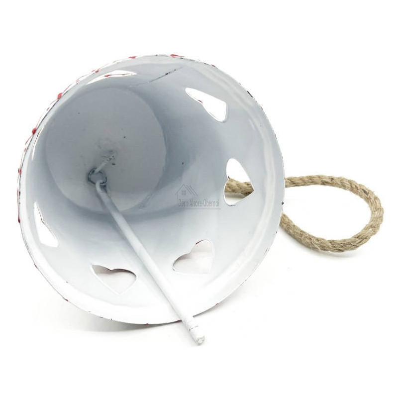 Grande Cloche en Métal blanc incrusté de Coeurs d'Alsace
