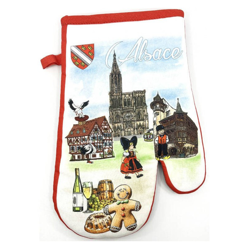 Set of Kitchen Gloves and Potholder with Alsatian motifs