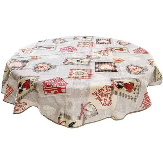 Nappe Ronde 160 cm Hartzele Coeurs et Cigognes d'Alsace