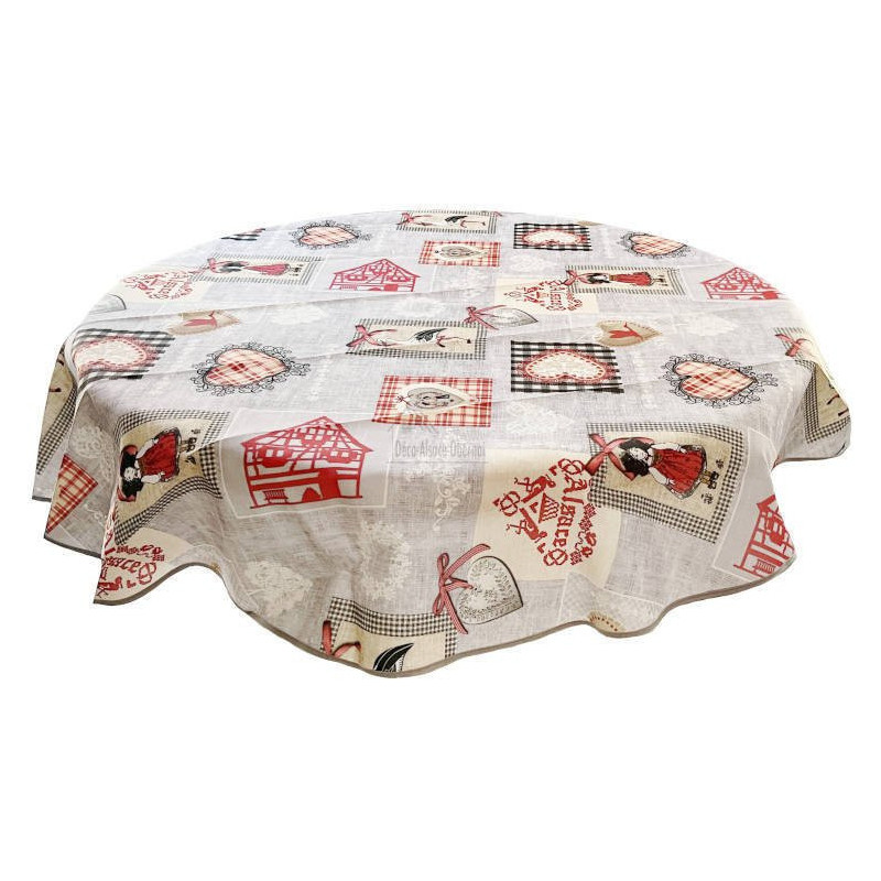 Nappe Ronde 160 cm Hartzele Coeurs et Cigognes d'Alsace