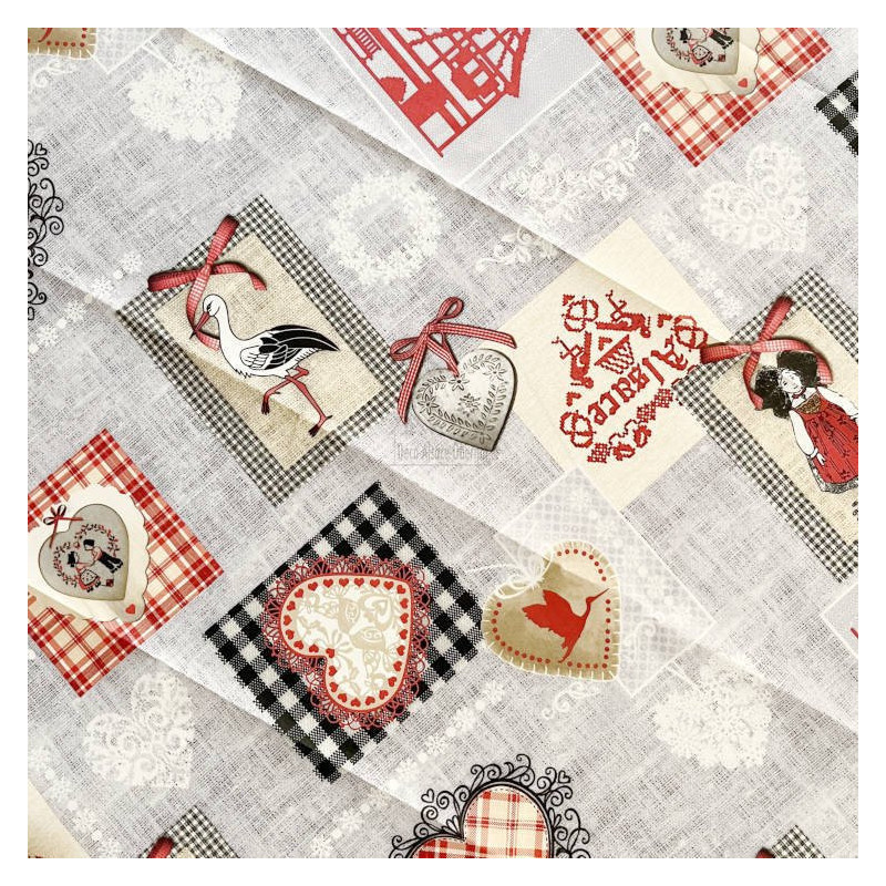 Round tablecloth 160 cm Hartzele Hearts and Storks from Alsace
