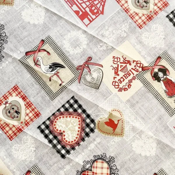 Round tablecloth 160 cm Hartzele Hearts and Storks from Alsace