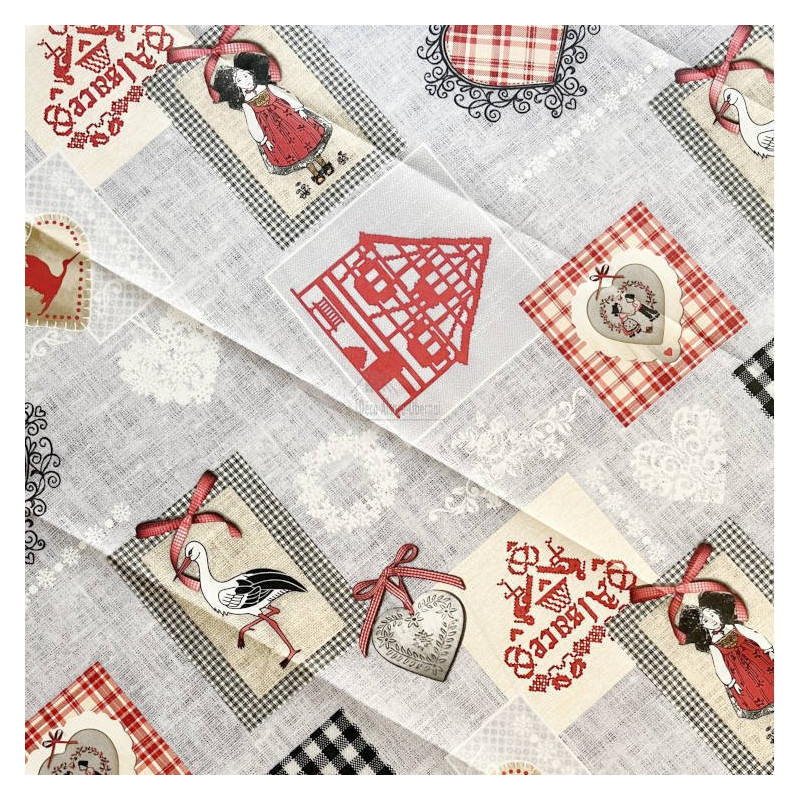 Round tablecloth 160 cm Hartzele Hearts and Storks from Alsace