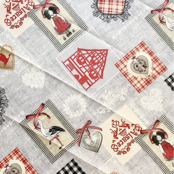 Round tablecloth 160 cm Hartzele Hearts and Storks from Alsace