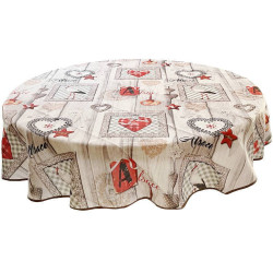 Runde Tischdecke 160 cm Misele Störche, Bretzel und Herzen Elsass