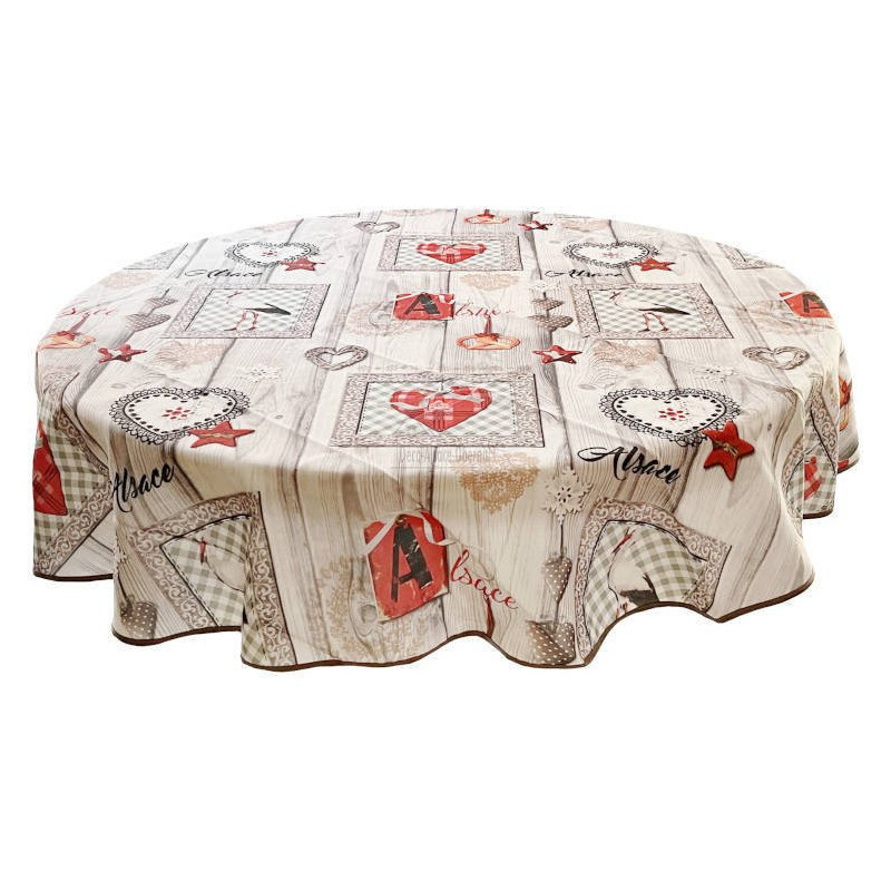Runde Tischdecke 160 cm Misele Störche, Bretzel und Herzen Elsass