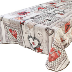 Rechteckige Tischdecke 150 cm x 350 cm Misele Störche, Brezeln und Herzen Alsace