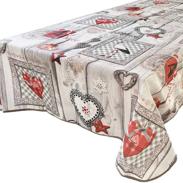 Nappe rectangulaire 150cm x 350 cm Misele Cigognes, Bretzel et Coeurs Alsace