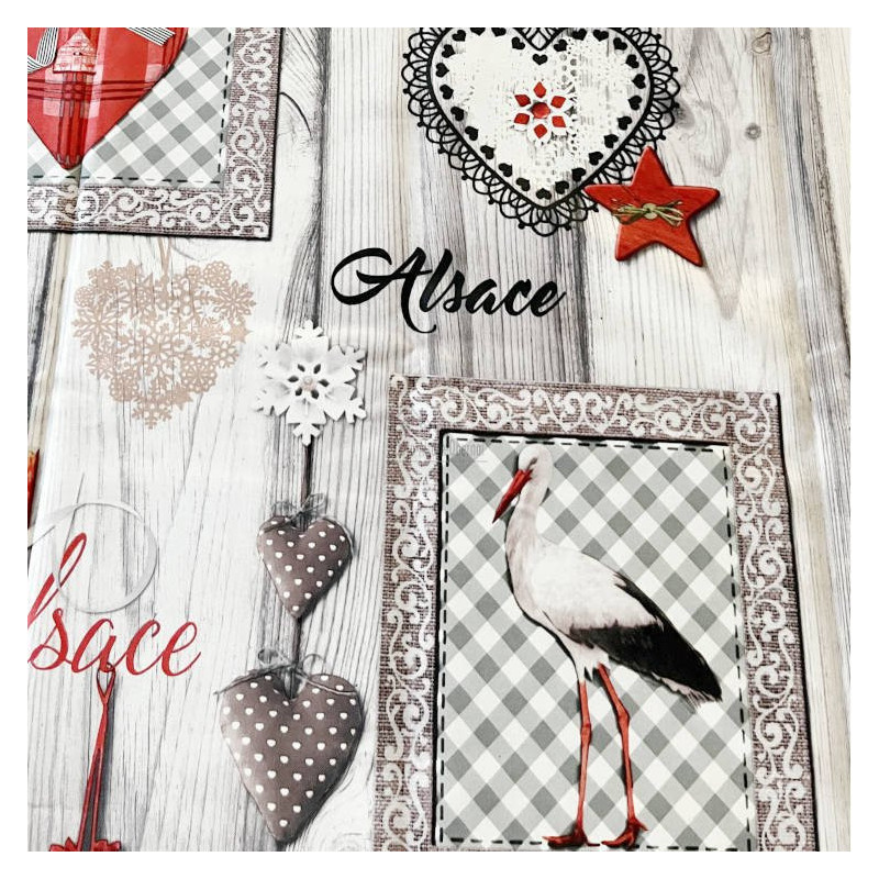 Rechteckige Tischdecke 150 cm x 350 cm Misele Störche, Brezeln und Herzen Alsace