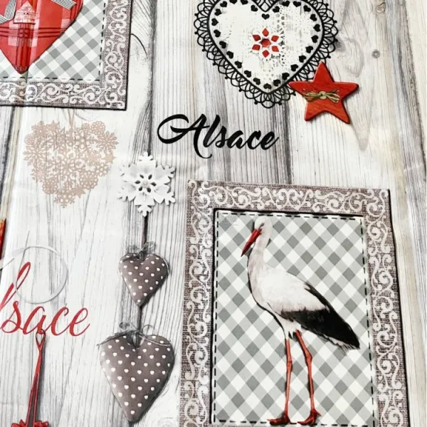 Nappe rectangulaire 150cm x 350 cm Misele Cigognes, Bretzel et Coeurs Alsace