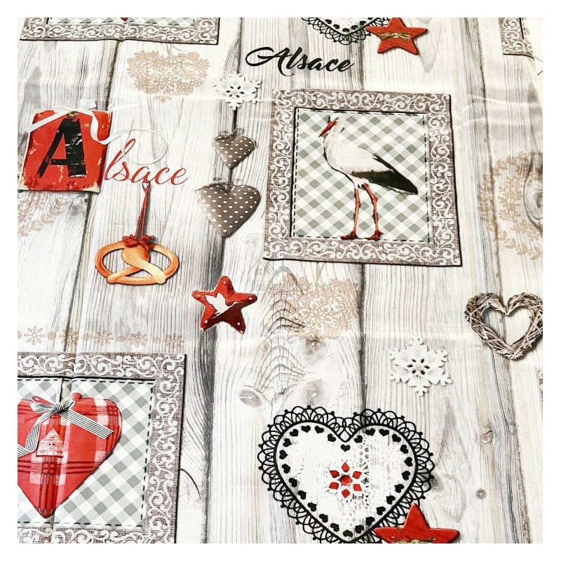 Misele Rectangular Tablecloth 150cm x 350 cm Alsace Storks, Pretzels and Hearts