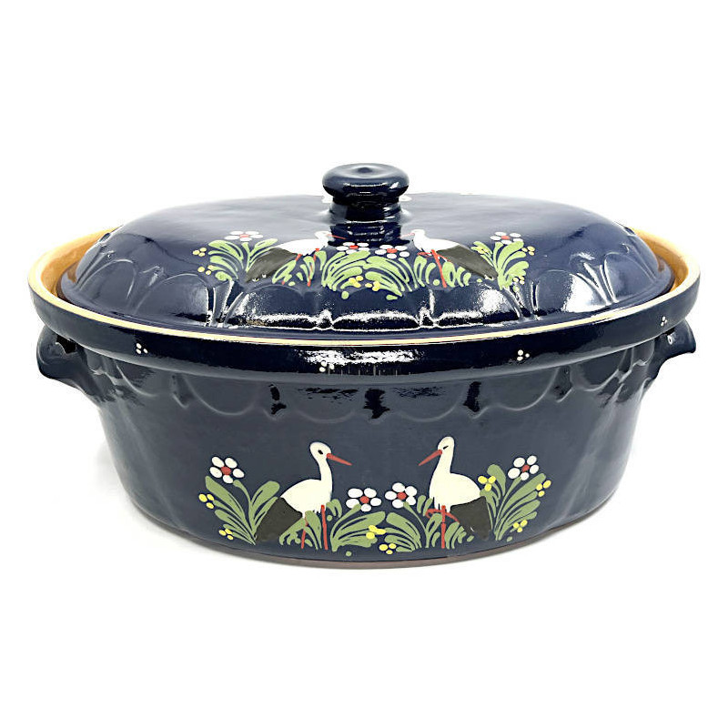 Große Soufflenheim Blaue Baeckeoffe Terrine Storch 47 cm