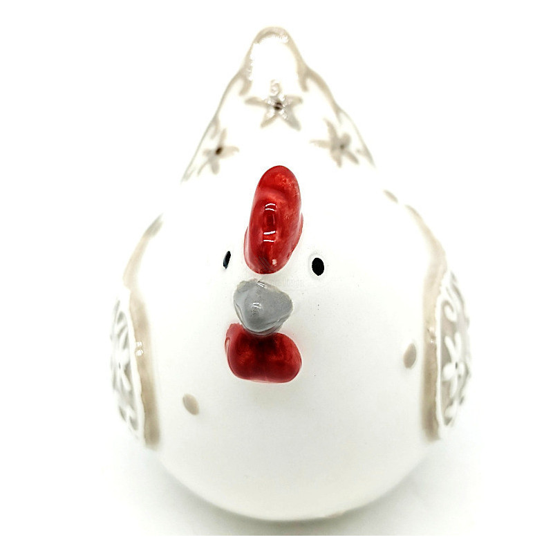 Decorated white ceramic hen
