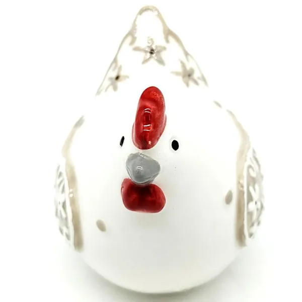Poule en Céramique blanche décorée