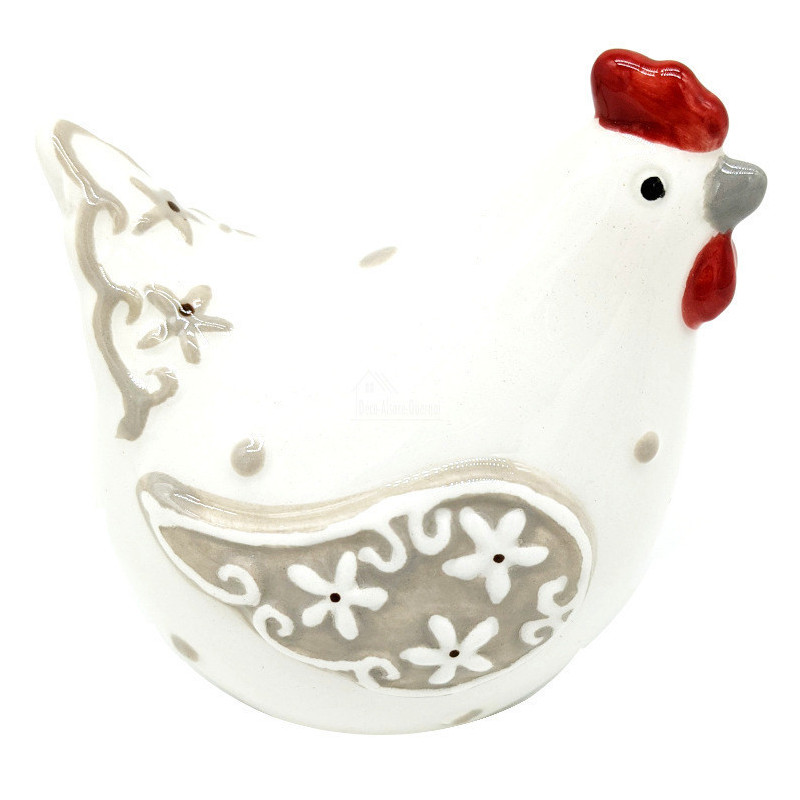 Decorated white ceramic hen