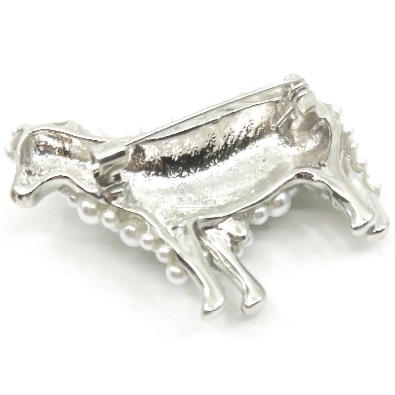 Silberne Fantasiebrosche Schaf mit Perlen und Strass