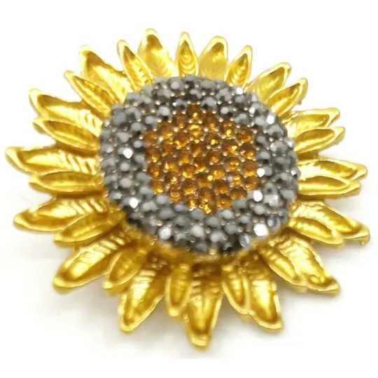 Goldfarbene Fantasiebrosche Sonnenblume und Strasssteine