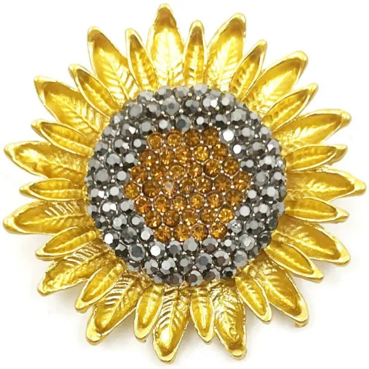 Broche Fantaisie dorée Fleur de Tournesol et Strass
