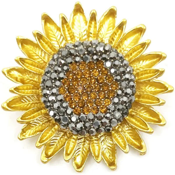 Goldfarbene Fantasiebrosche Sonnenblume und Strasssteine