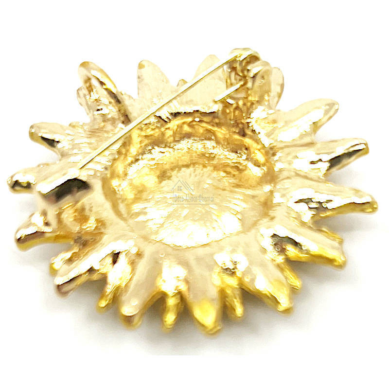 Goldfarbene Fantasiebrosche Sonnenblume und Strasssteine
