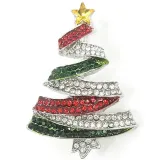 Broche Fantaisie argentée Sapin de Noël Strass