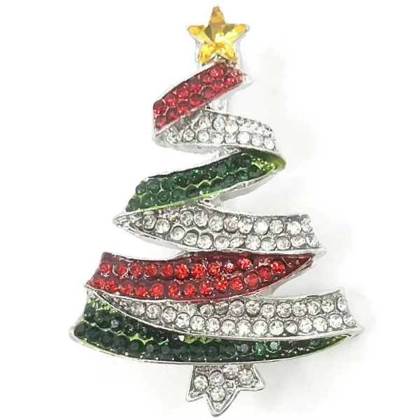 Broche Fantaisie argentée Sapin de Noël Strass