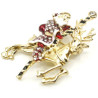 Fancy gold brooch Father Christmas on Reindeer and Strass