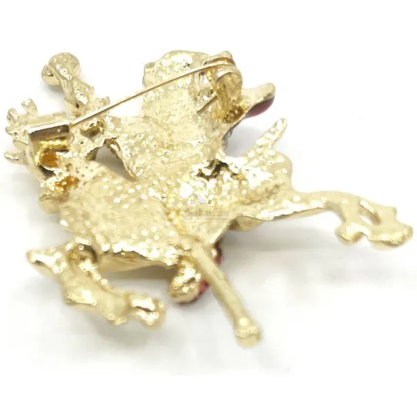 Goldfarbene Fantasiebrosche Weihnachtsmann auf Rentieren und Strasssteinen