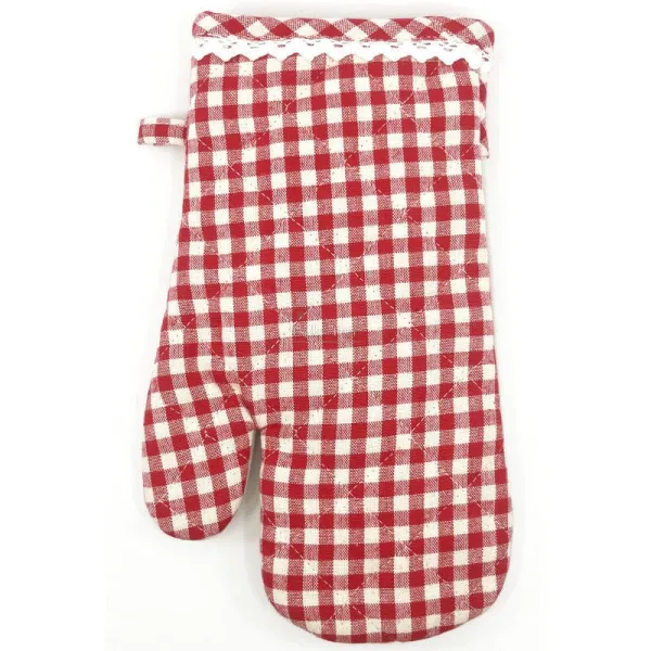 Gant de Cuisine Beige et Vichy brodé Coeur et Fleurs