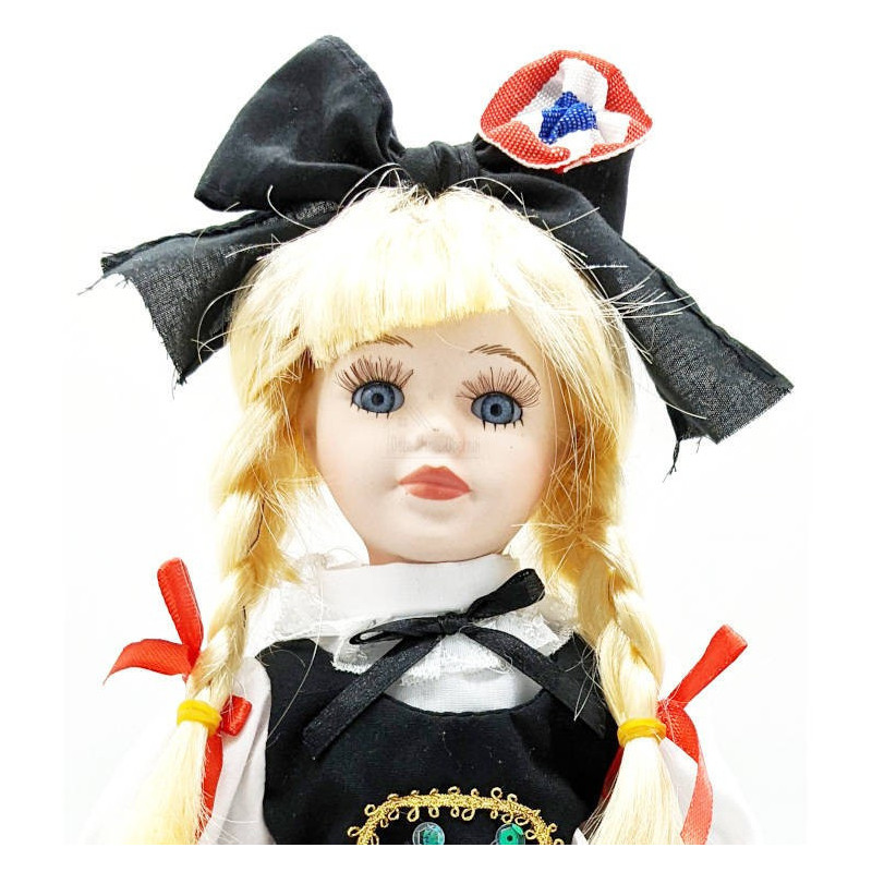 Elsässische Puppe aus Porzellan mit Ständer 30 cm