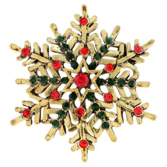 Broche Fantaisie dorée Flocon de Neige et Strass