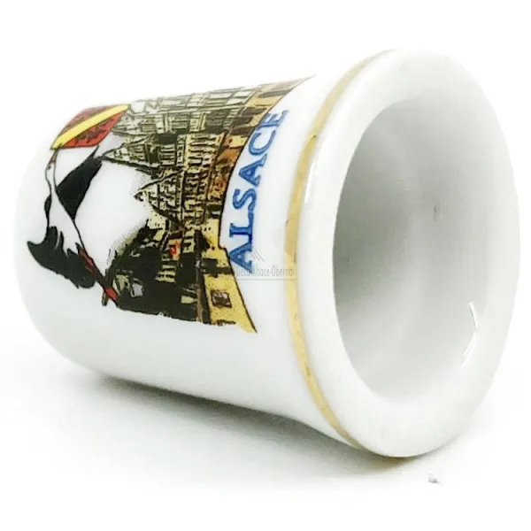 Ceramic thimble with Alsace stork design