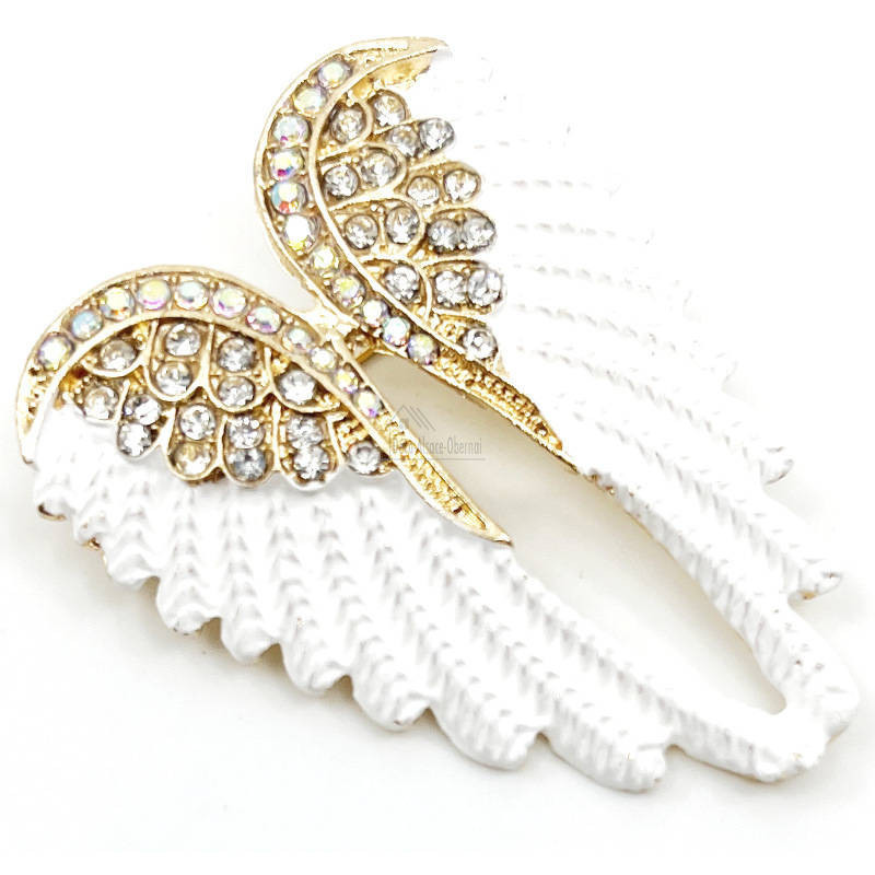 Golden Fantasy Brooch with Angel Wings and Strass