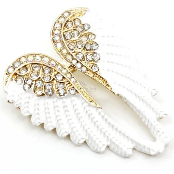 Golden Fantasy Brooch with Angel Wings and Strass