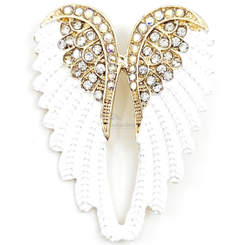 Golden Fantasy Brooch with Angel Wings and Strass