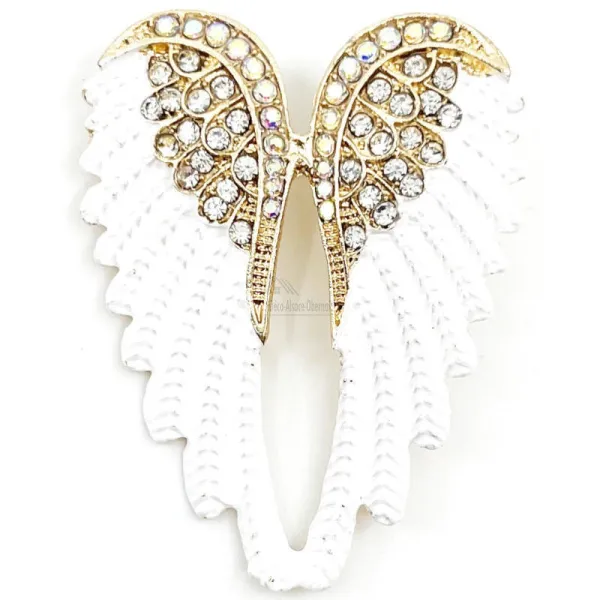 Golden Fantasy Brooch with Angel Wings and Strass