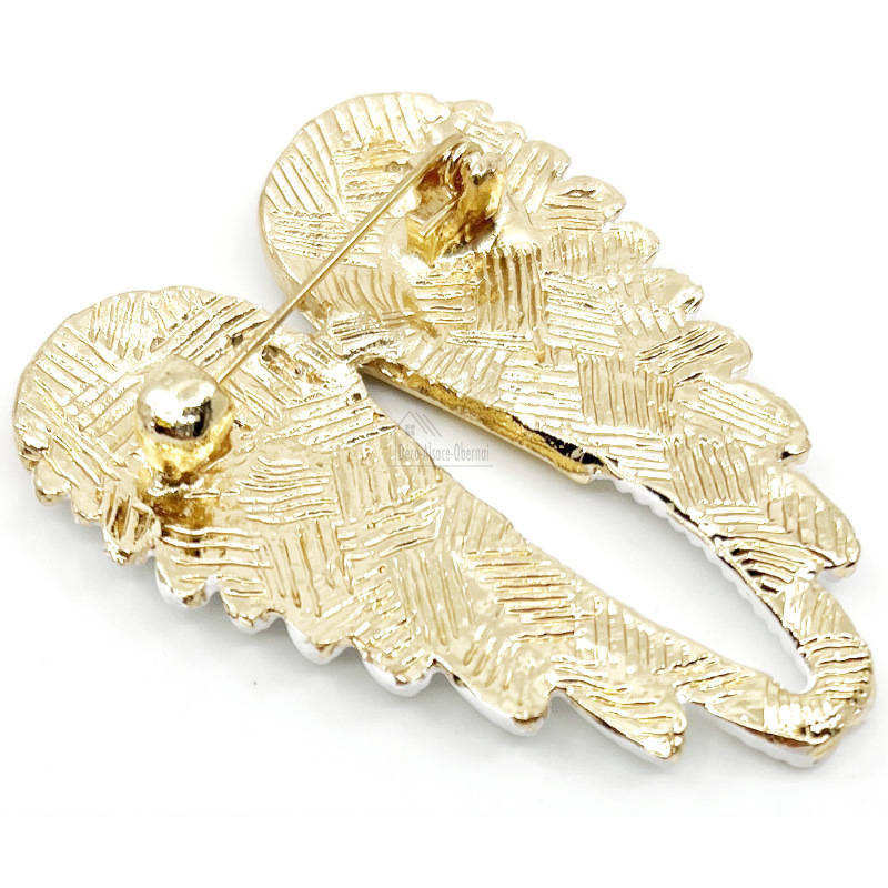 Golden Fantasy Brooch with Angel Wings and Strass