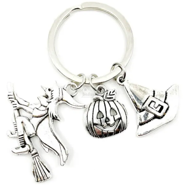 Schlüsselanhänger Halloween Charms Hexe, Kürbis und Hut