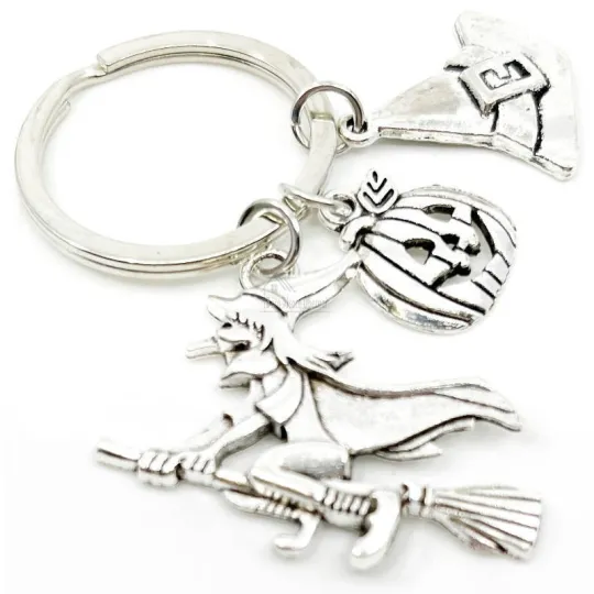 Sleutelhanger Halloween, hangers Heks, Pompoen en Hoed