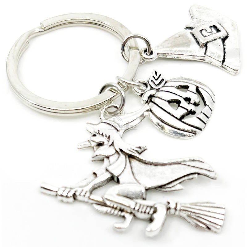 Halloween Keyring with Witch, Pumpkin and Hat charms
