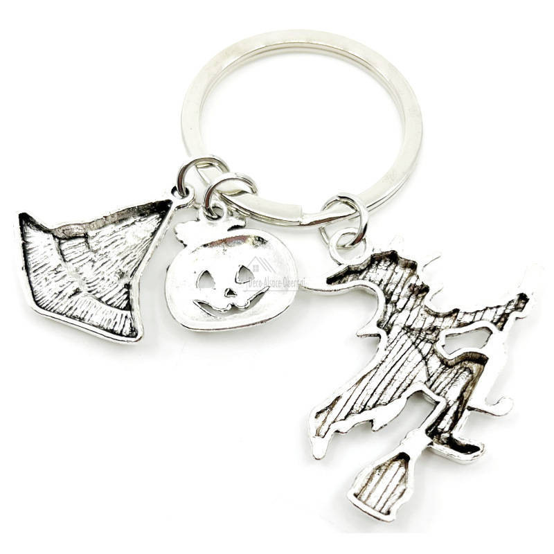 Halloween Keyring with Witch, Pumpkin and Hat charms