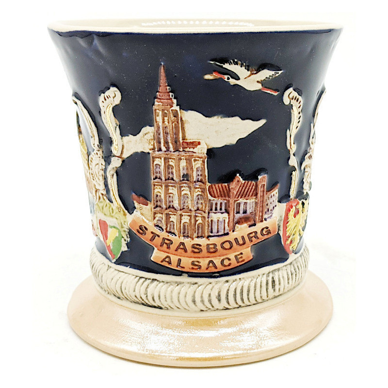 Cup earthenware mug decorated with towns of Alsace