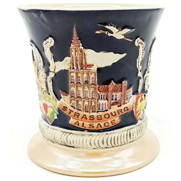 Cup earthenware mug decorated with towns of Alsace