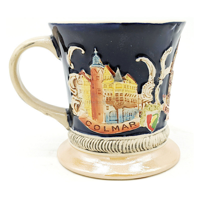 Cup earthenware mug decorated with towns of Alsace