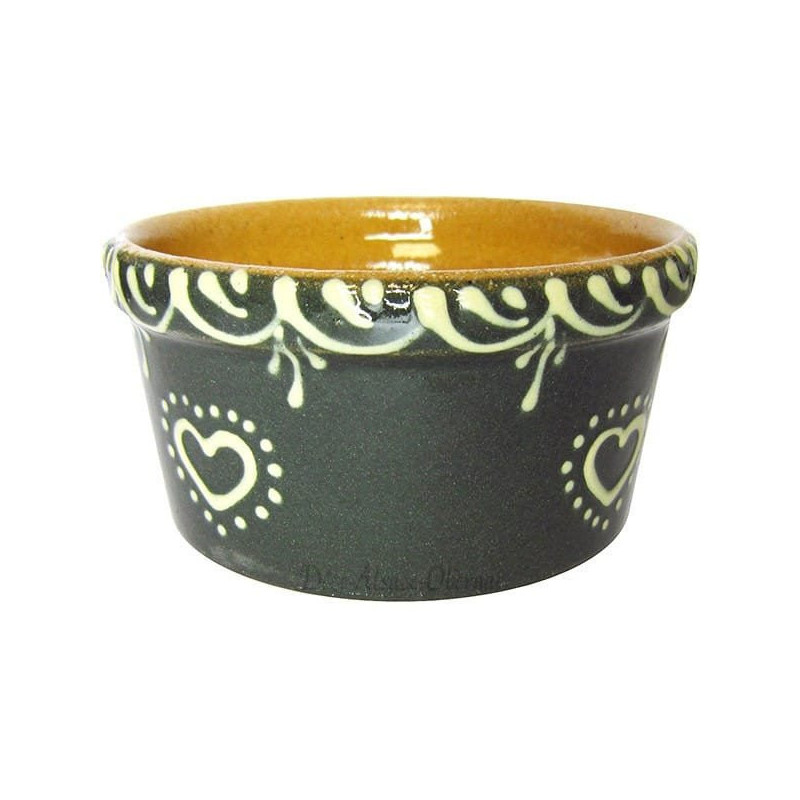Ramekin Soufflenheim dunkelgrau Dekor Herz-Elfenbein