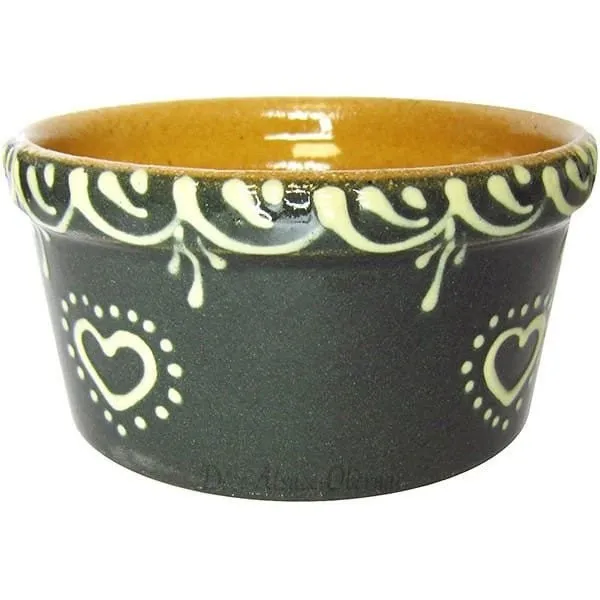 Dark Gray Soufflenheim Ramekin with Ivory Heart decor